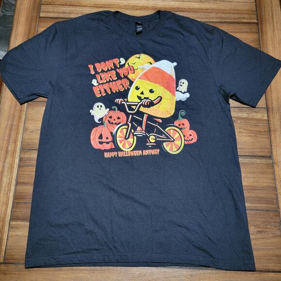 Candy Corn Halloween Unisex Tee (Gildan) "I Don't Like You Either" - Size Large - Picture 1 of 4